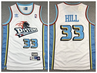 Detroit Pistons 33 Grant Hill Throwback Basketball Jersey White/Blue