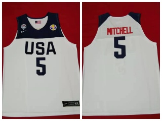 Team USA 5 Donovan Mitchell 2019 World Cup Basketball Jersey White