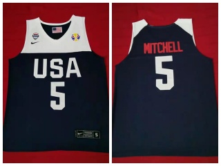 Team USA 5 Donovan Mitchell 2019 World Cup Basketball Jersey Blue