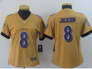 Woman Baltimore Ravens #8 Lamar Jackson Inverted Legend Limited Jersey Gold