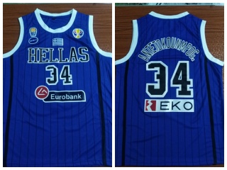 Hellas Greece 34 Giannis Antetokounmpo Jersey Blue Pinstripes