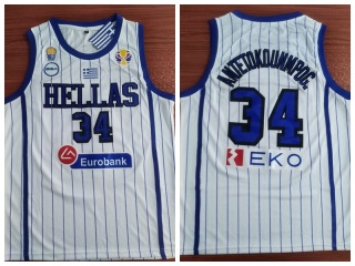 Hellas Greece 34 Giannis Antetokounmpo Jersey White Pinstripes