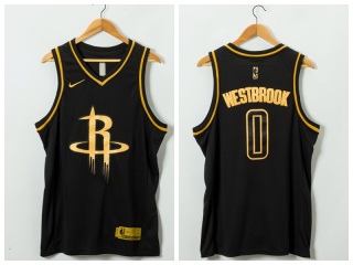 Nike Houston Rockets 0 Russell Westbrook Jersey Black Golden