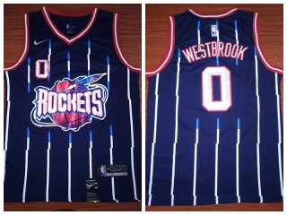 Nike Houston Rockets 0 Russell Westbrook Throwback Jersey Blue Pinstripes