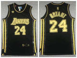 Adidas Los Angeles Lakers 24 Kobe Bryant Throwback Jersey Black Golden