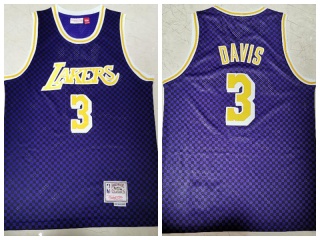 Los Angeles Lakers 3 Anthony Davis Throwback Jersey Checkerboard Purple