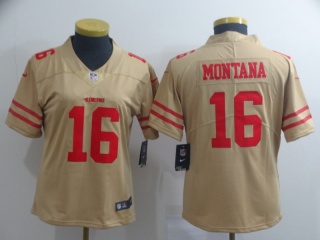 Women San Francisco 49ers 16 Joe Montana Inverted Legend Limited Jersey Yellow