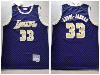 Los Angeles Lakers 33 Kareem Abdul Mitchell & Ness Jersey Checkerboard Purple