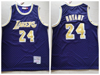 Los Angeles Lakers 24 Kobe Bryant Mitchell & Ness Jersey Checkerboard Purple