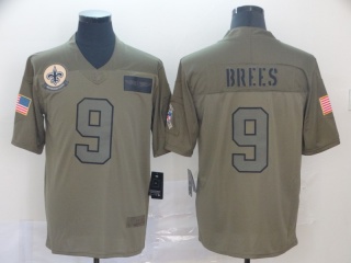 New Orleans Saints 9 Drew Brees 2019 Salute to Service Limited Jersey Olive
