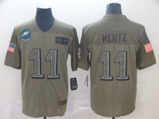 Philadelphia Eagles 11 Carson Wentz 2019 Salute to Service Limited Jersey Olive