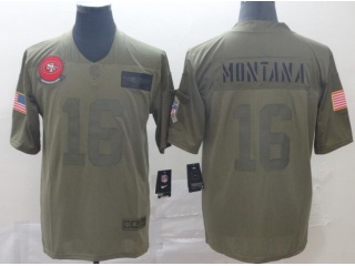 San Francisco 49ers #16 Joe Montana 2019 Salute to Service Limited Jersey Olive