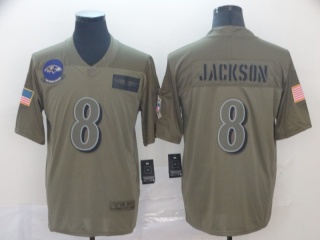 Baltimore Ravens 8 Lamar Jackson 2019 Salute to Service Limited Jersey Olive