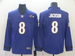 Baltimore Ravens 8 Lamar Jackson Long Sleeves Vapor Limited Jersey Purple