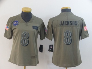 Woman Baltimore Ravens 8 Lamar Jackson 2019 Salute to Service Limited Jersey Olive