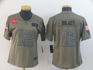 Woman New England Patriots 12 Tom Brady 2019 Salute to Service Limited Jersey Olive