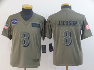 Youth Baltimore Ravens 8 Lamar Jackson 2019 Salute to Service Limited Jersey Olive