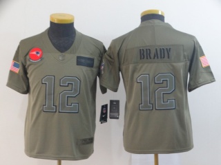 Youth New England Patriots 12 Tom Brady 2019 Salute to Service Limited Jersey Olive