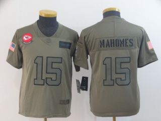 Youth Kansas City Chiefs 15 Patrick Mahomes 2019 Salute to Service Limited Jersey Olive