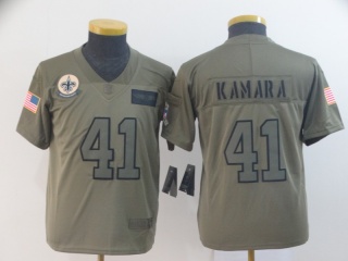 Youth New Orleans Saints 41 Alvin Kamara 2019 Salute to Service Limited Jersey Olive