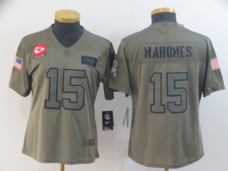 Woman Kansas City Chiefs 15 Patrick Mahomes 2019 Salute to Service Limited Jersey Olive 