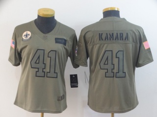 Woman New Orleans Saints 41 Alvin Kamara 2019 Salute to Service Limited Jersey Olive