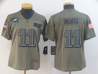 Woman Philadelphia Eagles 11 Carson Wentz 2019 Salute to Service Limited Jersey Olive