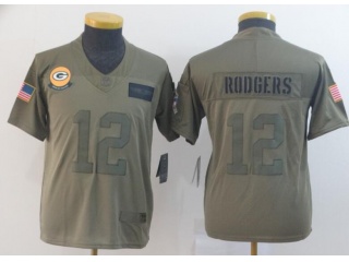 Woman Green Bay Packers 12 Aaron Rodgers 2019 Salute to Service Limited Jersey Olive