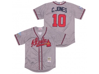 Atlanta Braves 10 C.Jones 1999 Cooperstown Throwback Jersey Grey