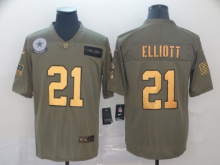 Dallas Cowboys 21 Ezekiel Elliott 2019 Salute to Service Limited Jersey Olive Golden