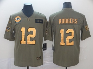 Green Bay Packers 12 Aaron Rodgers 2019 Salute to Service Limited Jersey Olive Golden