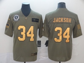 Oakland Raiders 34 Bo Jackson 2019 Salute to Service Limited Jersey Olive Golden