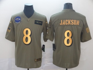 Baltimore Ravens 8 Lamar Jackson 2019 Salute to Service Limited Jersey Olive Golden