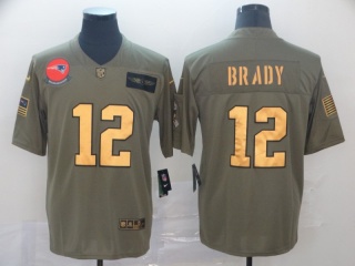 New England Patriots 12 Tom Brady 2019 Salute to Service Limited Jersey Olive Golden