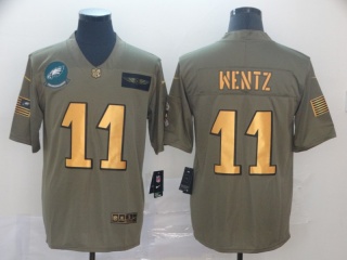 Philadelphia Eagles 11 Carson Wentz 2019 Salute to Service Limited Jersey Olive Golden 