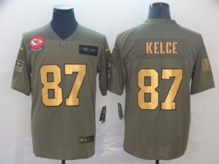 Kansas City Chiefs 87 Travis Kelce 2019 Salute to Service Limited Jersey Olive Golden