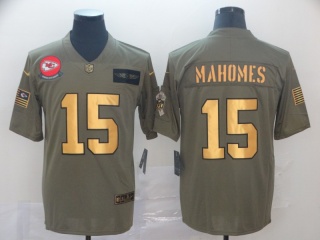 Kansas City Chiefs 15 Patrick Mahomes 2019 Salute to Service Limited Jersey Olive Golden