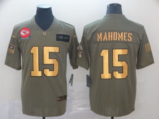 Kansas City Chiefs 15 Patrick Mahomes 2019 Salute to Service Limited Jersey Olive Golden 