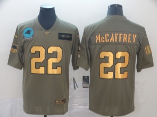 Carolina Panthers 22 Christian Mccaffrey 2019 Salute to Service Limited Jersey Olive Golden