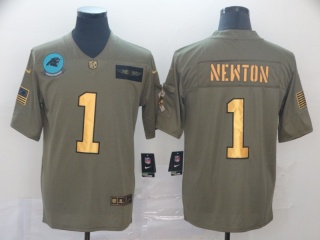 Carolina Panthers 1 Cam Newton 2019 Salute to Service Limited Jersey Olive Golden