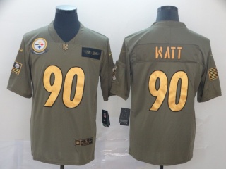 Pittsburgh Steelers 90 T.J. Watt 2019 Salute to Service Limited Jersey Olive Golden