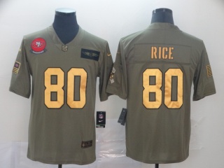 San Francisco 49ers 80 Jerry Rice 2019 Salute to Service Limited Jersey Olive Golden