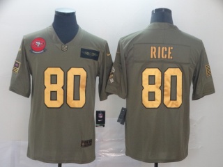 San Francisco 49ers 80 Jerry Rice 2019 Salute to Service Limited Jersey Olive Golden