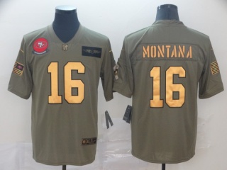 San Francisco 49ers 16 Joe Montana 2019 Salute to Service Limited Jersey Olive Golden