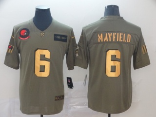 Cleveland Browns 6 Baker Mayfield 2019 Salute to Service Limited Jersey Olive Golden