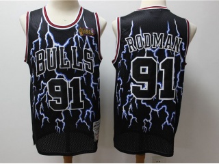 Chicago Bulls 91 Dennis Rodman Lightning Hardwood Classic Jersey Black