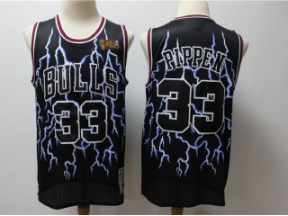 Chicago Bulls 33 Scottie Pippen Lightning Hardwood Classic Jersey Black