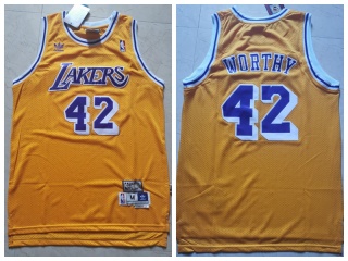 Los Angeles Lakers 42 James Worthy Throwback Jersey Yellow