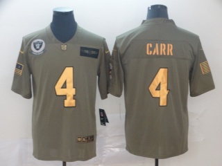 Oakland Raiders 4 Derek Carr 2019 Salute to Service Limited Jersey Olive Golden