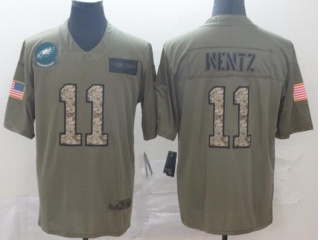 Philadelphia Eagles #11 Carson Wentz 2019 Salute to Service Limited Jersey Olive Camo